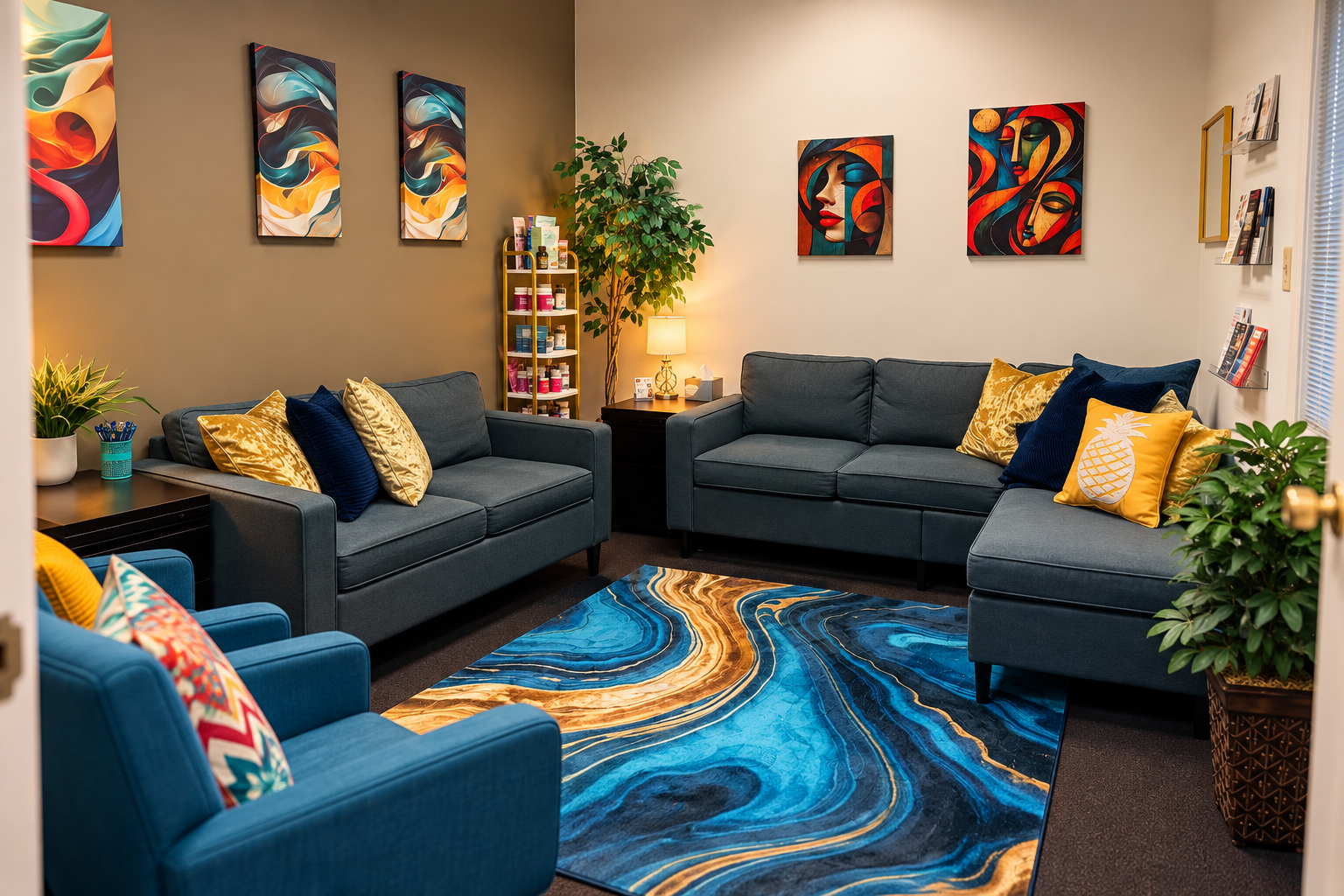 Northern Lights Psychiatry group therapy room with comfortable seating
