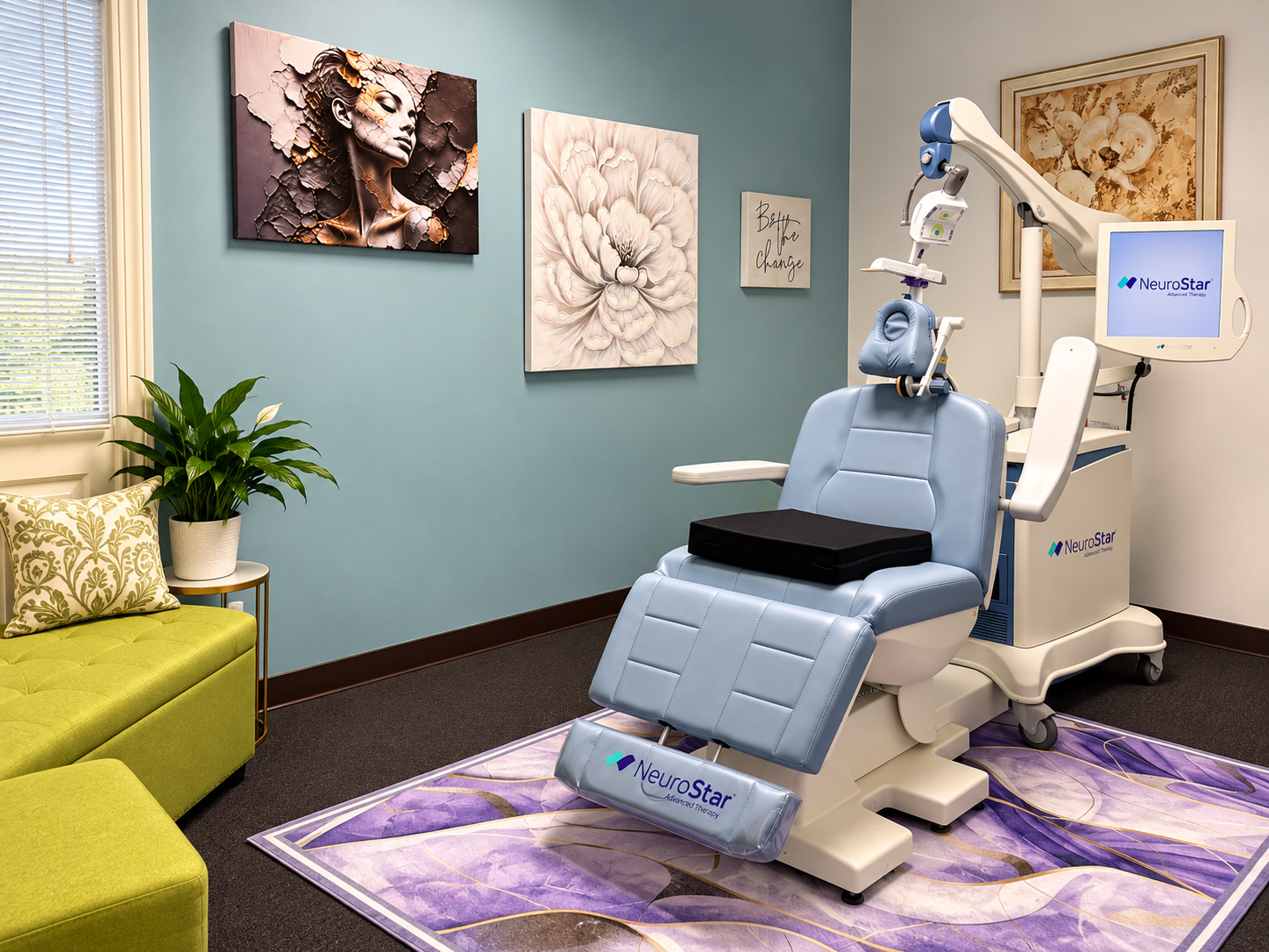 NeuroStar TMS treatment room with the NeuroStar chair and equipment at Northern Lights Psychiatry